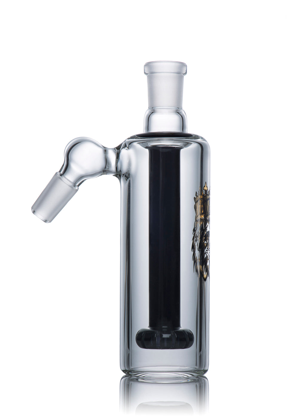 Manifest Glassworks 14mm 45° Cirq Ash Catcher with Black Accents and Logo in Black and Gold