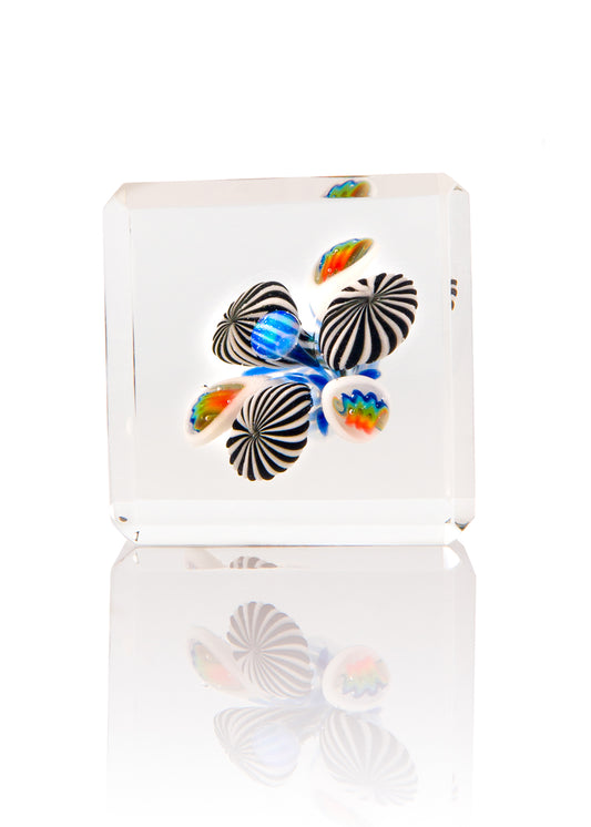 Faceted Opal Cube with Millies and Centered Encased Opal
