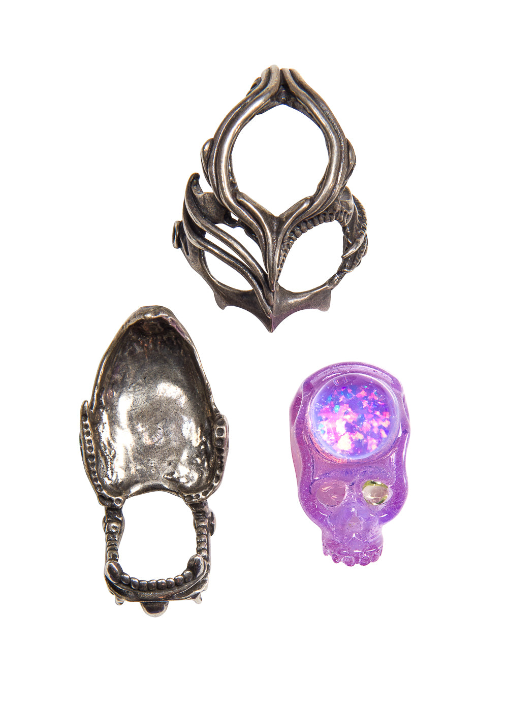 Magnetic Metal Caged Pink Slyme Skull with Opal by Aquariust