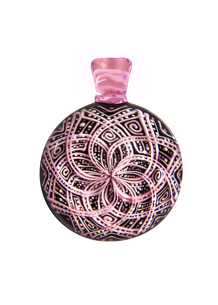 Pink and White Reticello Flower with CFL Serum Bail Pendant by Akihiro Okama
