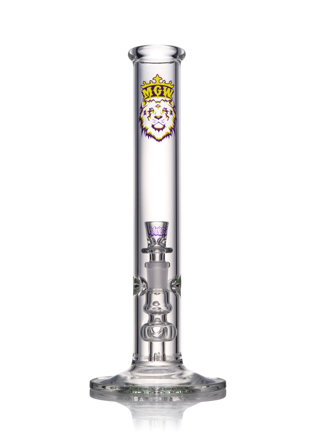 Manifest Glassworks 12" Stemless Diffused Fixed Downstem Tube with Purple and Yellow Logo