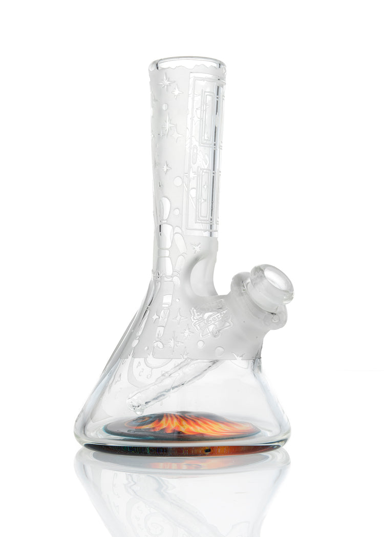 Clear with Unique Blasting Reversal Bottom Beaker in Fire and Ice by Liberty 503