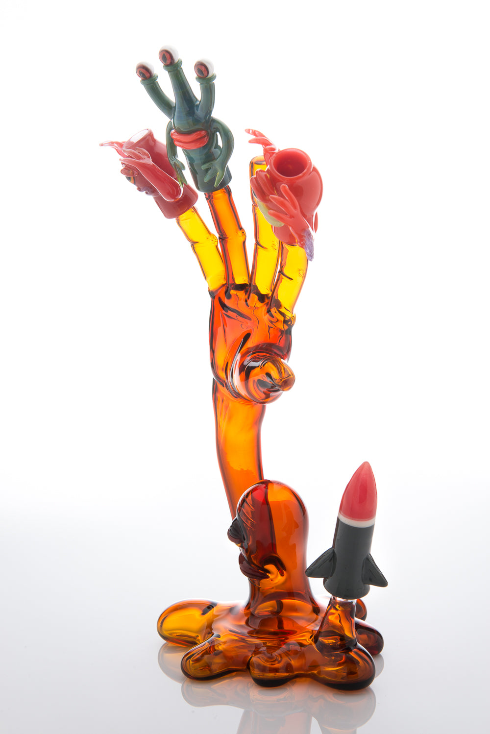 Alien Finger Puppet Hand Vapor Bubbler and Dome Holder Collaboration by Joe Peters, Robert Mickelsen, and Elbo