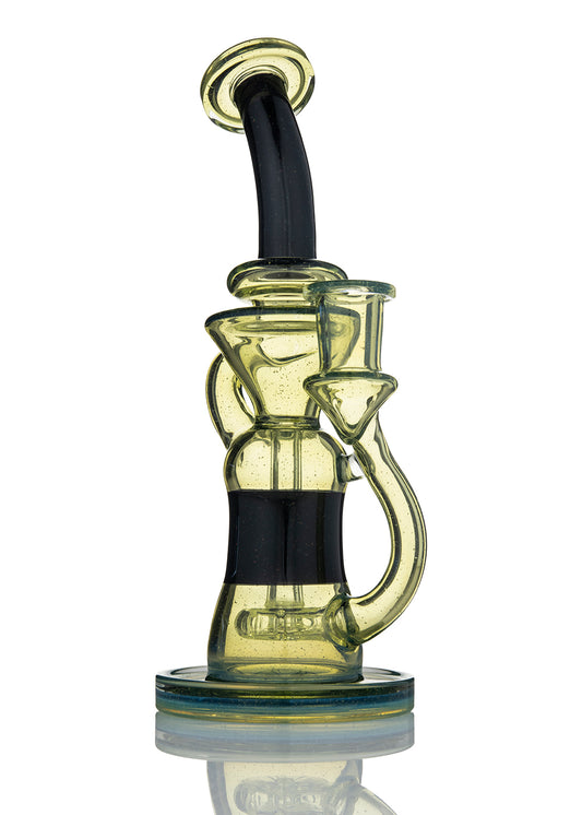 Crushed Opal Recycler with Color Drain, Foot, and Mouthpiece in CFL and UV by Michael Downs (Mike D Glass)