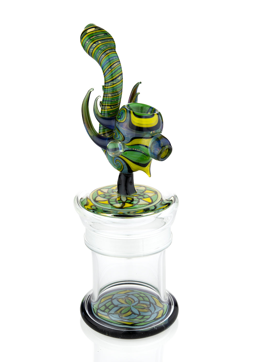 Custom Small Fillacello Jar with Removable Sectional Sherlock Lid in Green and Yellow